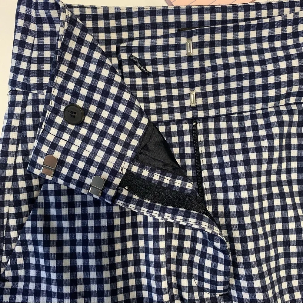 Zara Navy & White Gingham Check high waist ankle pants - 2 - Turkey